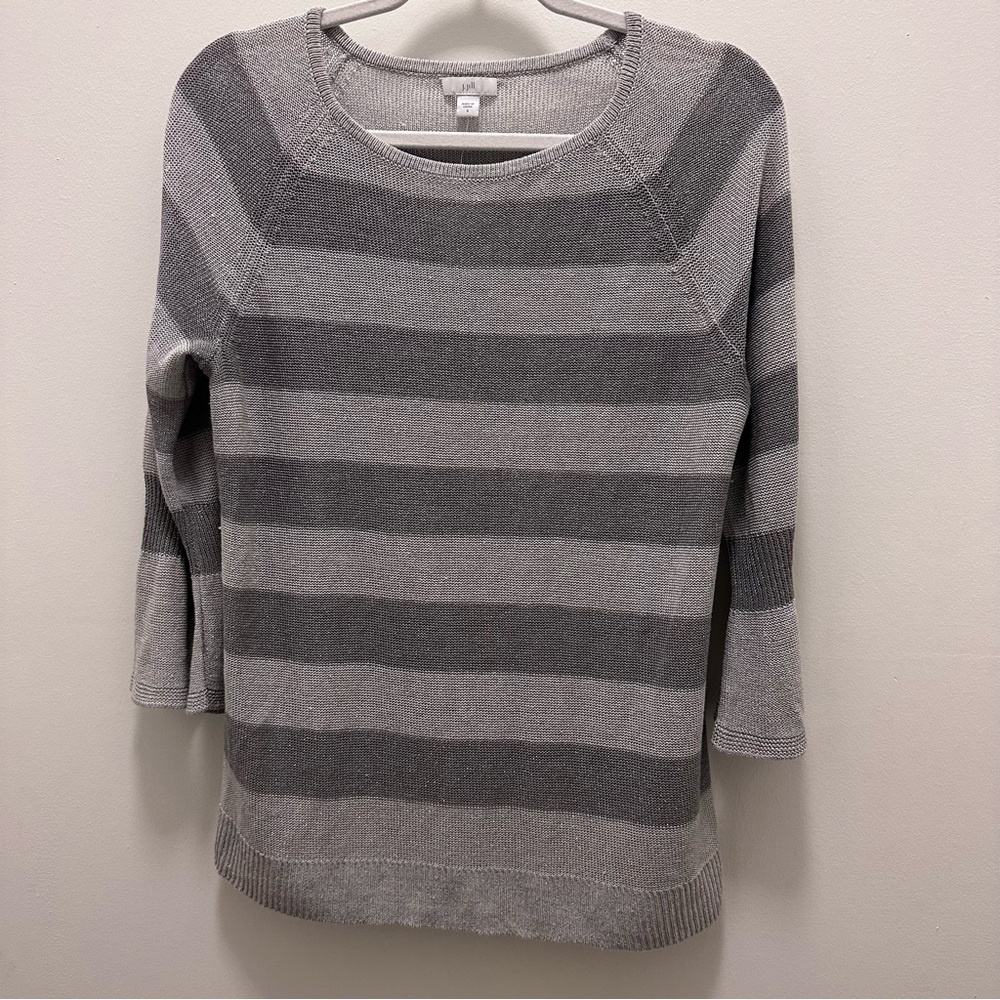 J. Jill Grey Stripe Long Sleeve Sweater. Size Small